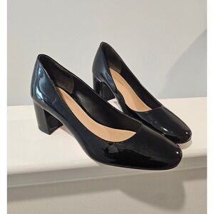 Stuart Weitzman Black Patent‎ Leather Block Heel Pump Heels Shoes 7.5 Fall Work